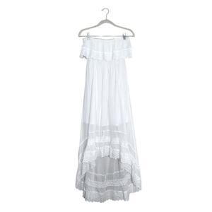 SOLITAIRE SWIM | White Lace Trim Bandeaux Maxi Beach Swim Cover Up High-Low S